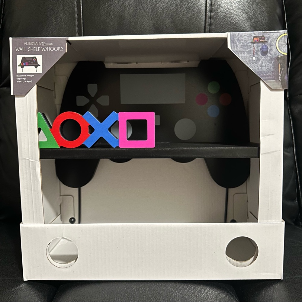 PlayStation Controller Wall Shelf Decor with Hooks Black Logo Buttons Brand New
